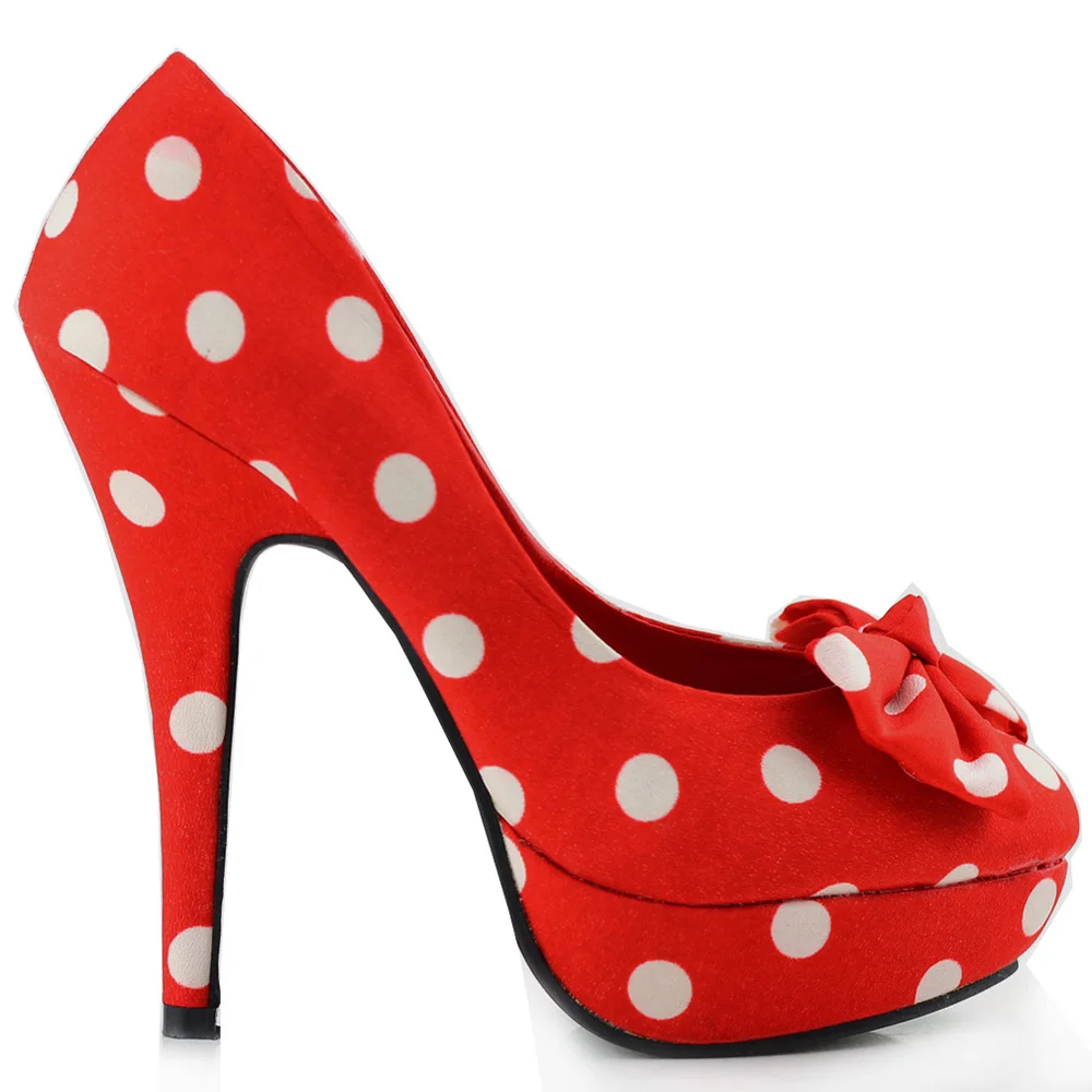 LF30406-2 Ladies Cute Bow Satin Polka Dot Party/Club Platform High Heels Pumps Court Shoes