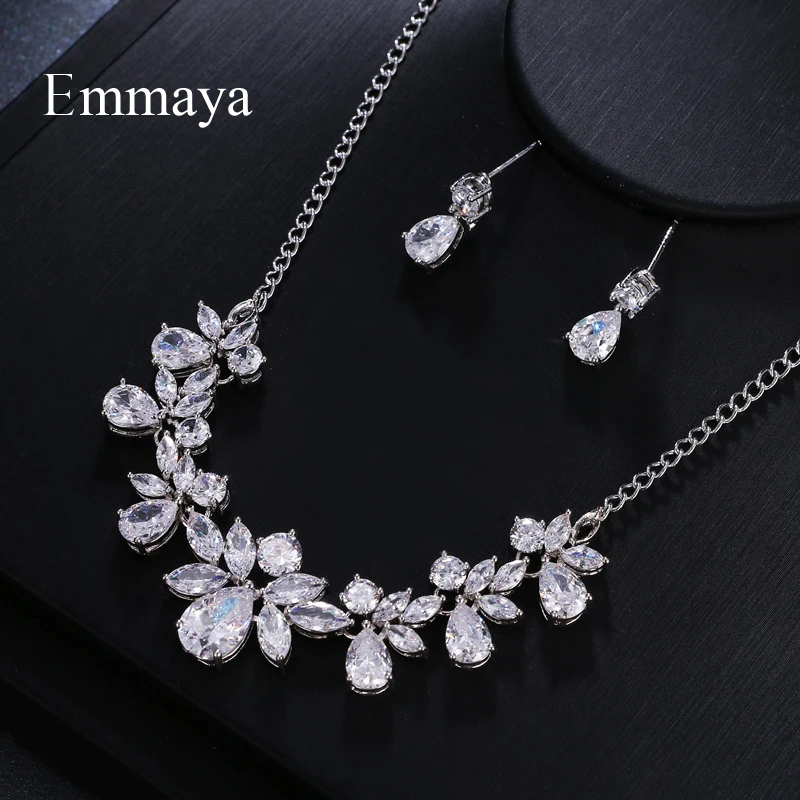 Emmaya Brand Gorgeous Fashion Cubic Zircon Adjustable Crystal Earrings Necklace Set For Women Elegance Bride Jewelry Gift