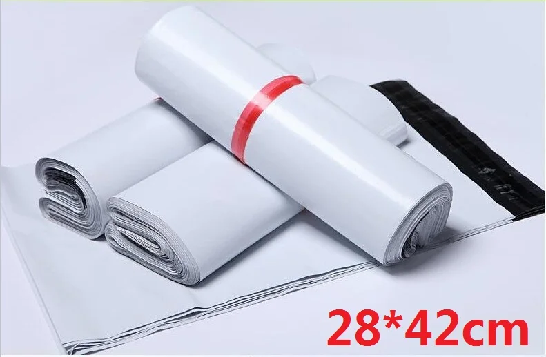 25Pcs/lot 28*42Cm White Poly Self-seal Mailbags Courier Poly Mailing Plastic Bags Express Mail Bag Foldable Storage Bags (00187)