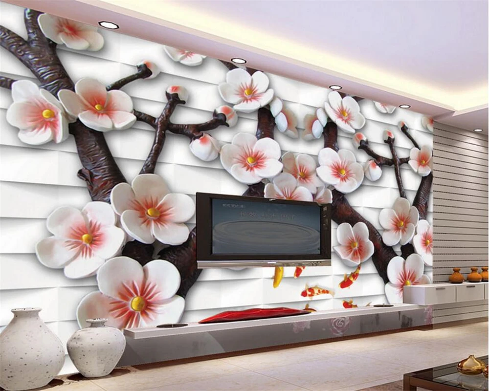 

Beibehang Custom mural Modern Art Painting Quality mural Wallpapers 3d Living Room TV Background Plum 4 Photo Wallpaper mural