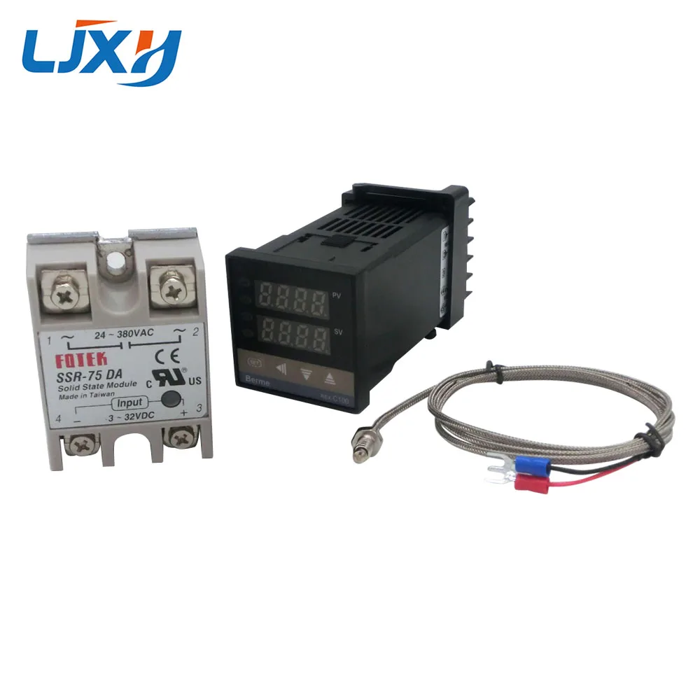 Digital PID Temperature Controller Thermostat REX-C100  Type K Thermocouple Probe  SSR Relay for Control Heater  Temperature