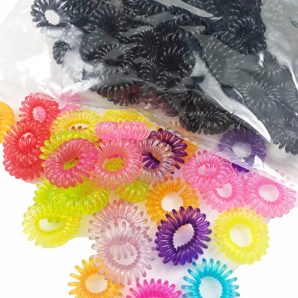 

100pcs elastic hair bands for women and girls balck and mix color spiral shape rubber bands