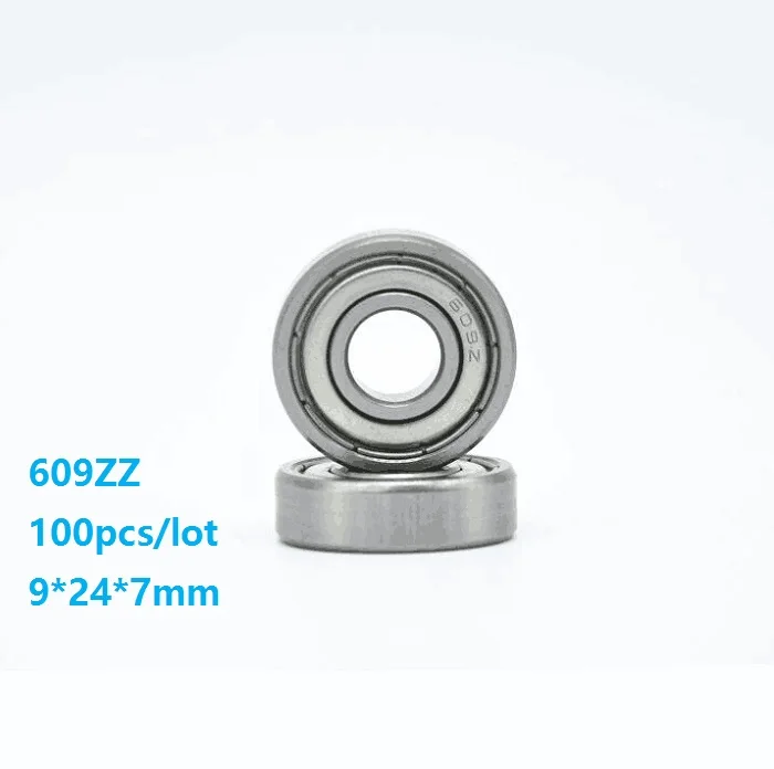 

100pcs/lot 609ZZ 609Z 609 Z ZZ bearing 9x24x7mm Double metal cover Deep Groove Ball bearing Mini 9*24*7mm for 3D printer parts