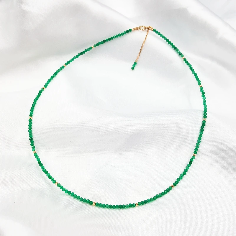 LiiJi Unique Real Green Onyx 2mm Faceted Tiny Beads 925 sterling silver Yellow Gold Color Choker Shining Necklace