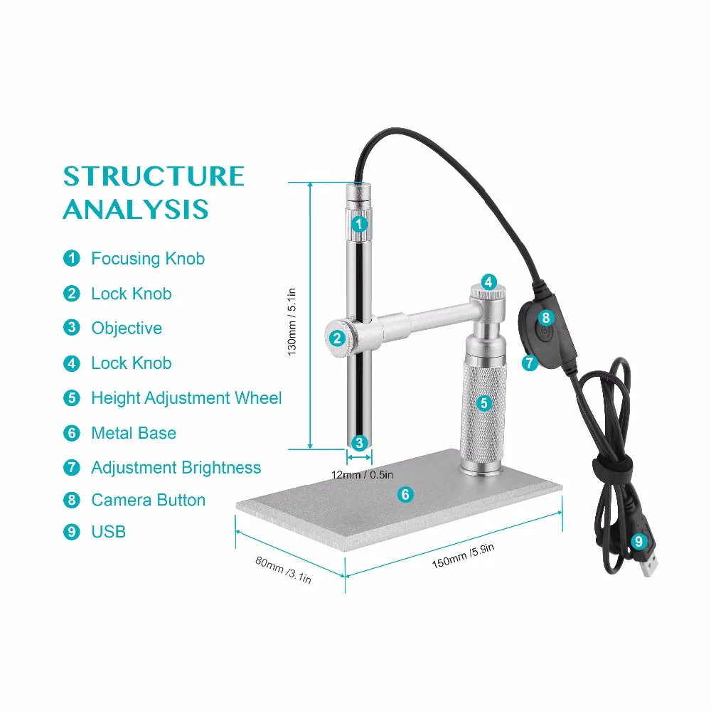 AOMEKIE 500X Digital USB Microscope 2MP HD Video Camera Stand Electron Pen Endoscope Skin Dentisty Detector PCB Soldering Tool