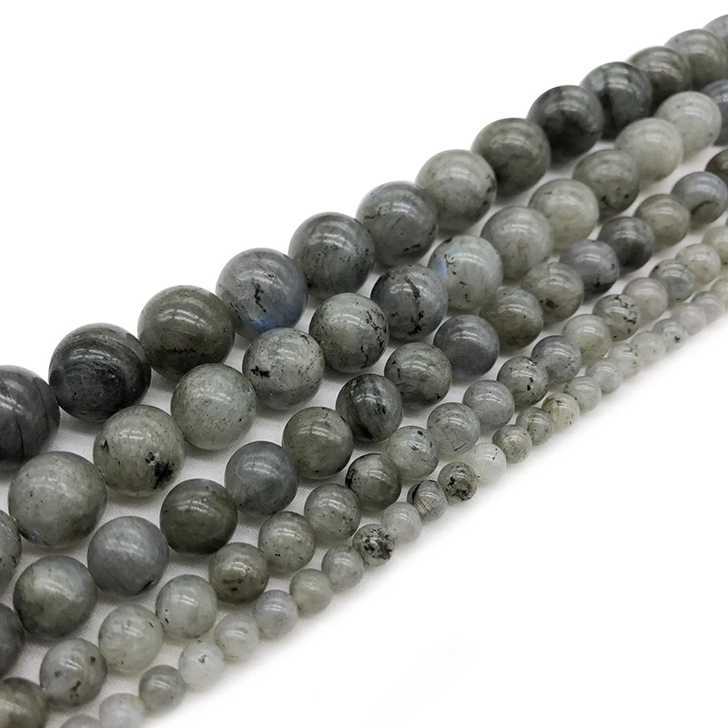 Natural Stone Gray White Labradorite Round Loose Beads 15\