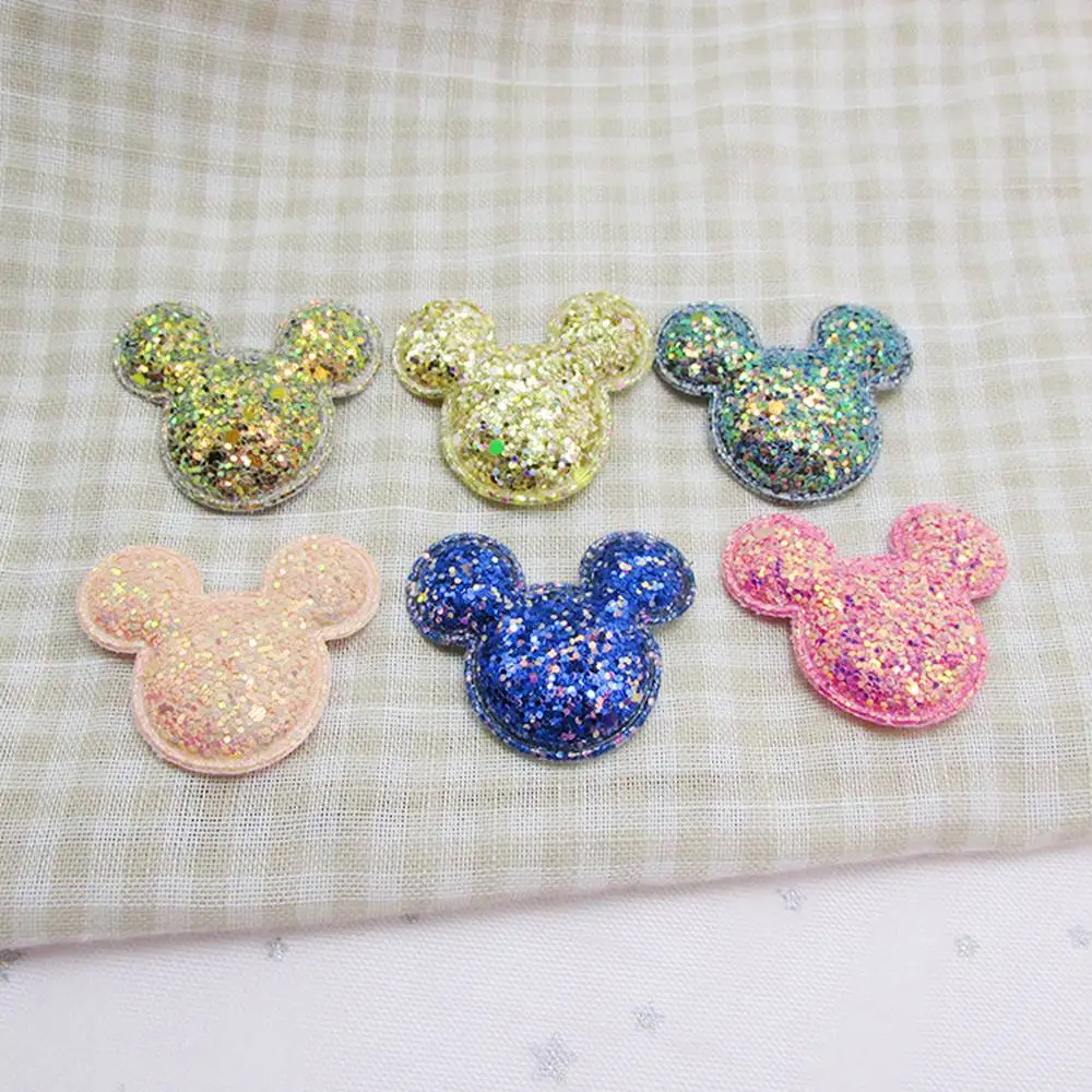 100pcs/lot glitter cartoon mouse head patch applique For Clothes Shoe Bag DIY Hair Clip Headwear Accessories