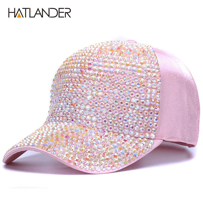 [HATLANDER]Womens Rhinestone baseball caps Female luxury Bling hats outdoor diamond sun hat Girl snap back gorras sports hat cap