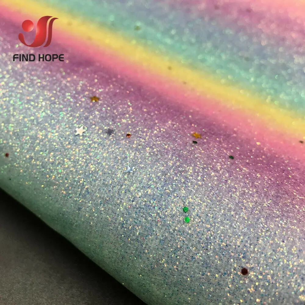 20*30CM A4 Chunky Glitter Fabric Rainbow Iridescent Vinyl PU Faux Leather Sheets For Hair Bow DIY Accessories Synthetic Leather