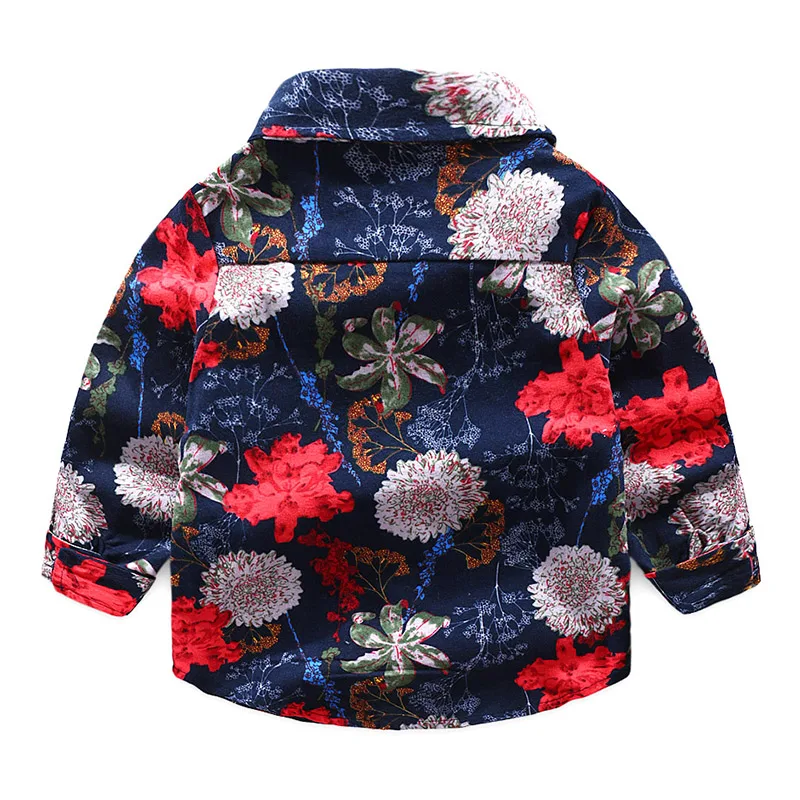 2-11 12 Years Kids Baby Big Flower Print Shirt 2023 Autumn Spring Fashion Cotton Turn Down Collar Boys Floral Long Sleeve Shirt