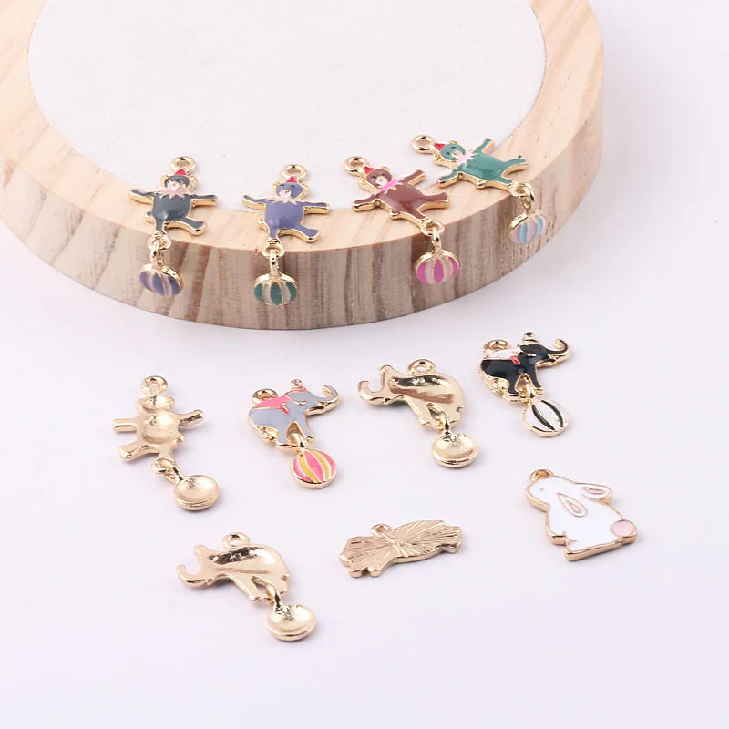 10pcs Circus Elephant Bear On Ball Rabbit Enamel Charms Animals Drop Oil  Alloy Pendant Fit Bracelet DIY Jewelry Accessory YZ434