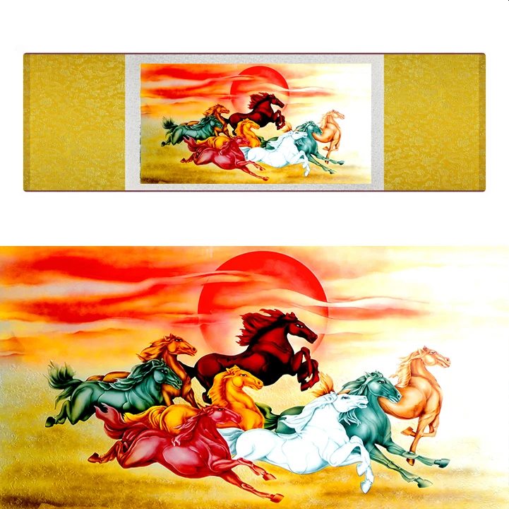 top quality Chinese Horse silk painting  Horse art painting Silk scroll art painting eight horse painting19062806