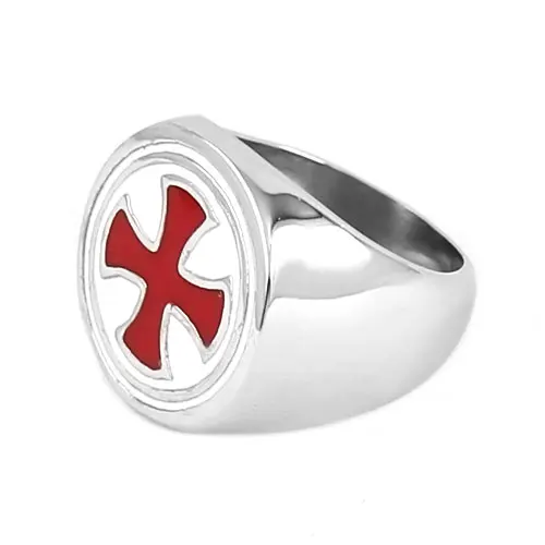 Classic Cross Ring Stainless Steel Jewelry Templar Red Cross Ring Armor Shield Knight Motor Biker Men Ring Wholesale SWR0636A