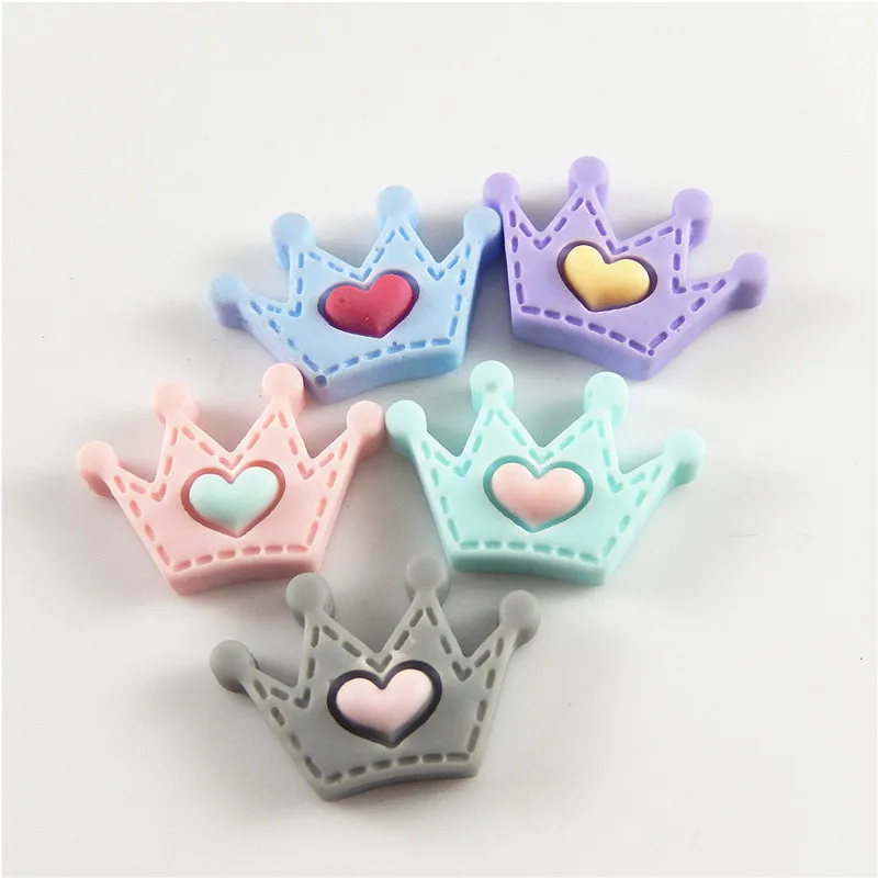 GraceAngie 10PCS Resin Mini Charms Suspension Hearts Shape Crown Pendant Jewelry Earring Necklace Accessory 25*17*6mm