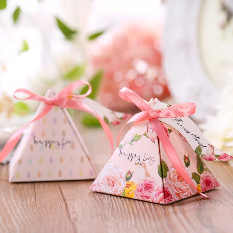 RMTPT 50pcs/lot Many styles Triangular Pyramid gift box wedding favors and gifts candy box baby shower boxes for gifts