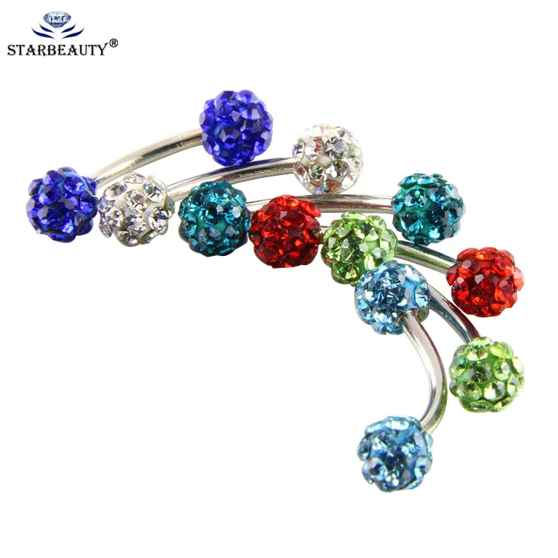 1Pc  Surgical Steel Curved Barbell AA Crystal Eyebrow Ring Ear Anti Tragus Helix Rook Bridge Web Piercing Lip Stud Body Jewelry