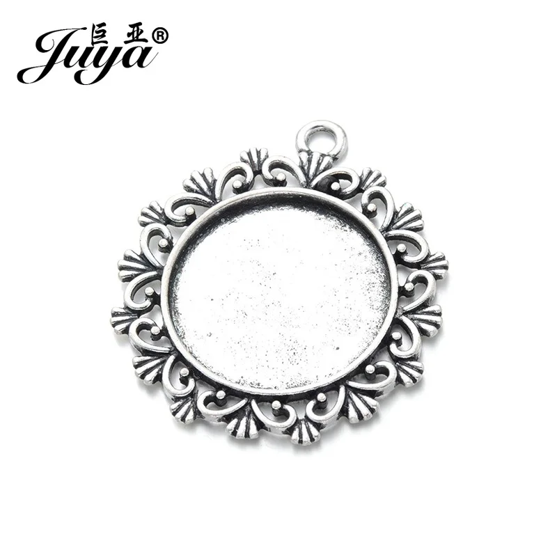 10 teile/los 25mm Cabochon Anhänger Basis Einstellungen Alte Silber Lünetten Charms Für DIY Schmuck Machen Halskette Schlüsselbund Zubehör – Detail 7