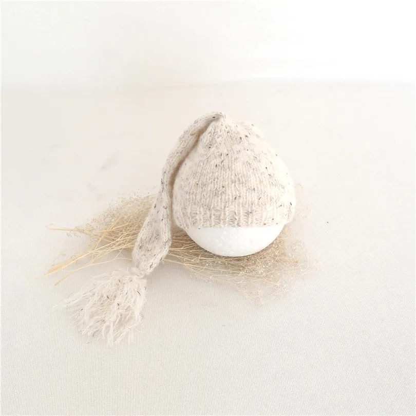 

Newborn Sleepy Hat White Baby Girl or Boy Bonnet Knit Infant Cap Newborn Photography Hat Knit Long Bonnet Boy Photo Props Beanie