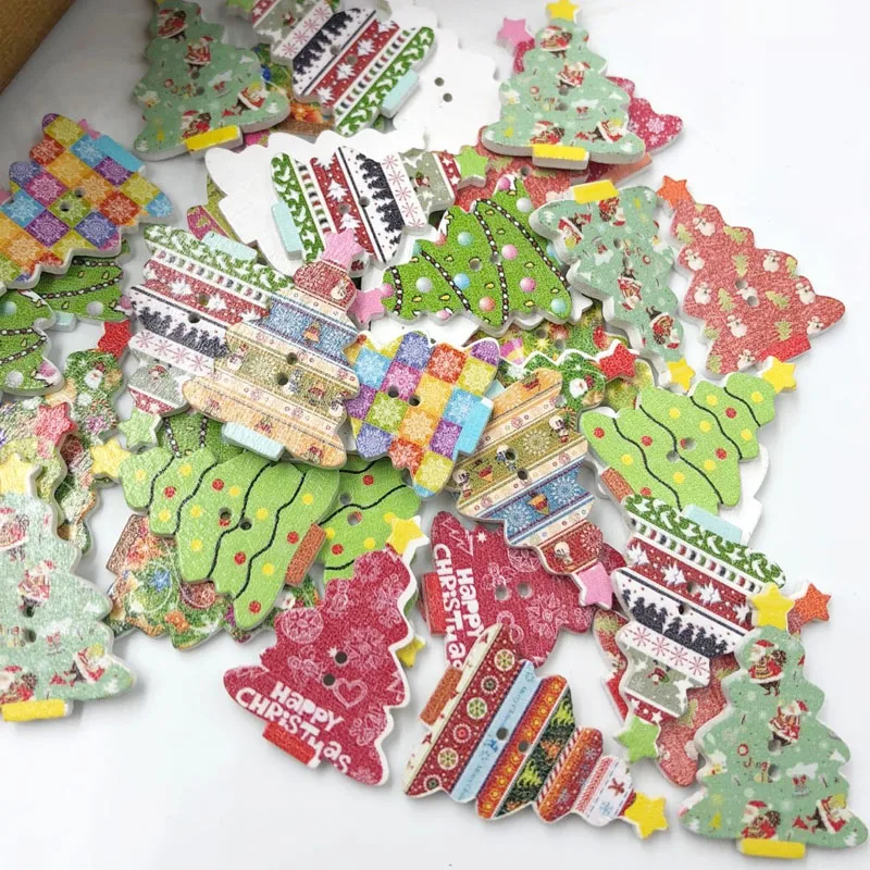 50pcs Mixed Wooden decorative Buttons Christmas tree Fit Sewing And Scrapbook Flatback Scrapbooking botao para artesanato WB322