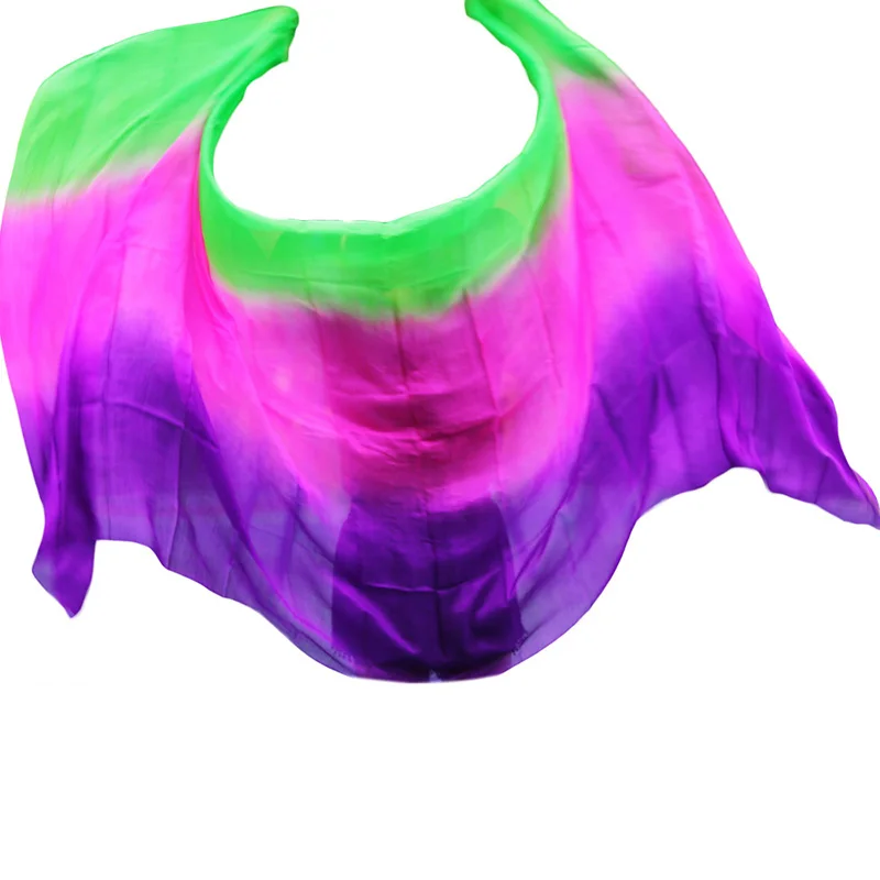 Newest Pure Silk Belly Dance Veils Belly Dance Scarf Silk Veils Practice Stage Performance purple+green+rose