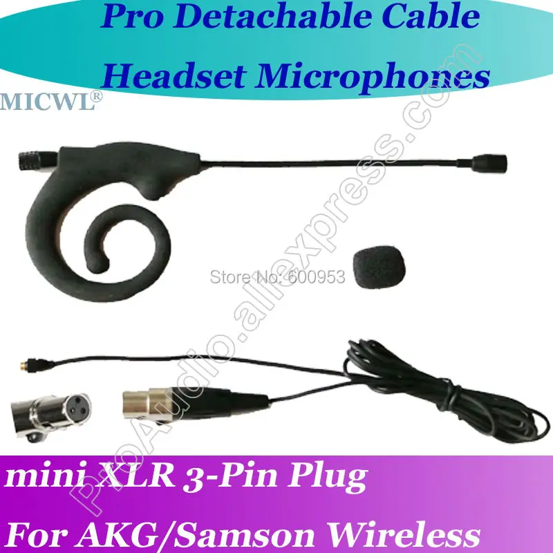 

New MICWL mini 3Pin Microfone com fone de ouvido para Detachable Cable Headset Microphone for AKG Samson Gemini Wireless