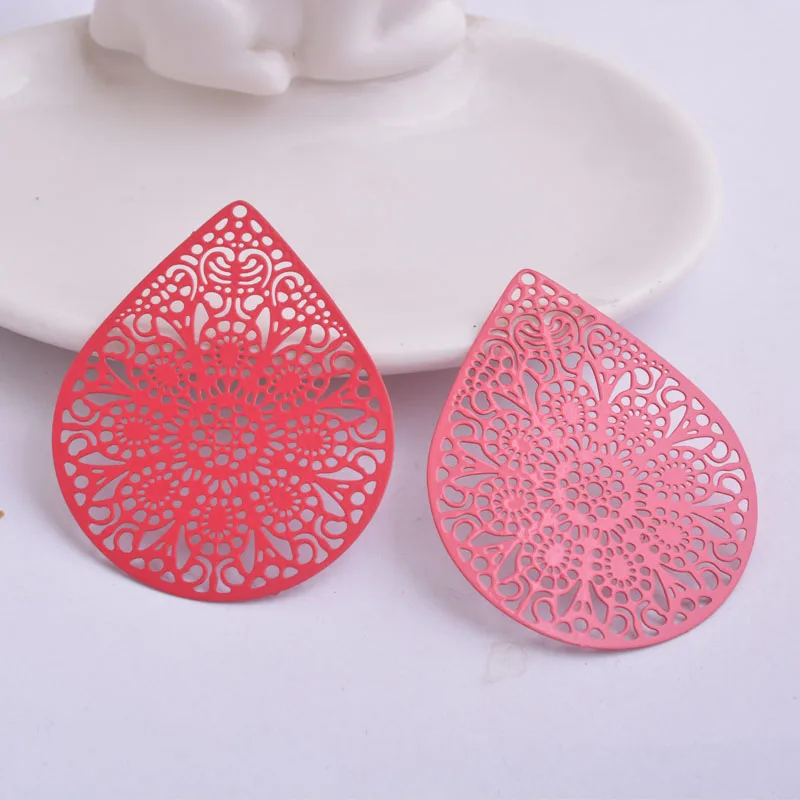 30pcs AB2730 Hyperbole Filigree Big Water drop Charms Coffee Red Mustard Color Thin Charm Pendant Connectors