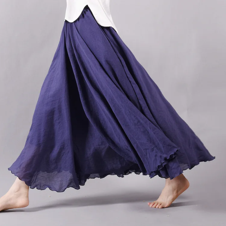 Sherhure 2024 Women Cotton And Linen Long Skirts Elastic Waist Pleated Maxi Skirts Beach Boho Vintage Summer Skirts Faldas Saia