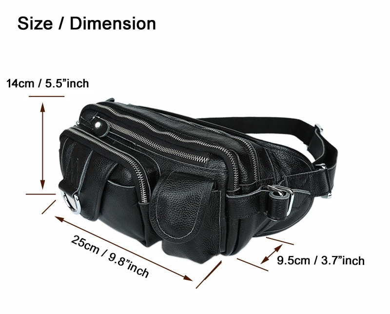 Fashion Men Genuine leather waist bag for men Waist Pack leather fanny pack waist pouch black male Belt Bag Money Belt