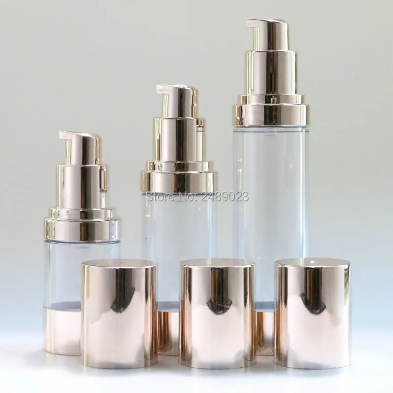 

100pcs/lot 15ml 30ml 50ml Pale Gold Airless Bottle Travel Cosmetic Jars Plastic Emulsion Refillable Bottles