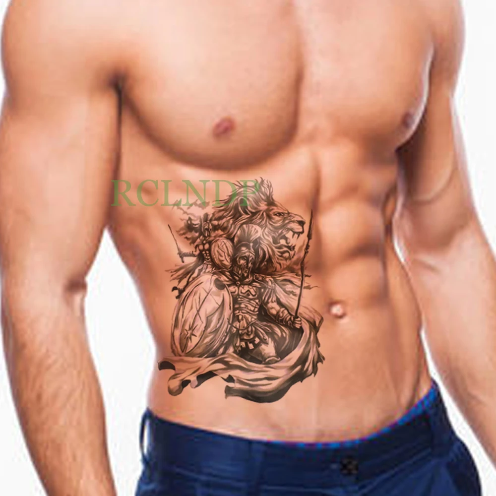 Autocollant de Tatouage Temporaire Étanche pour Homme, Faux Tatouage Flash, Rome Antique, Guerrier Spartiate, Héros, Lion