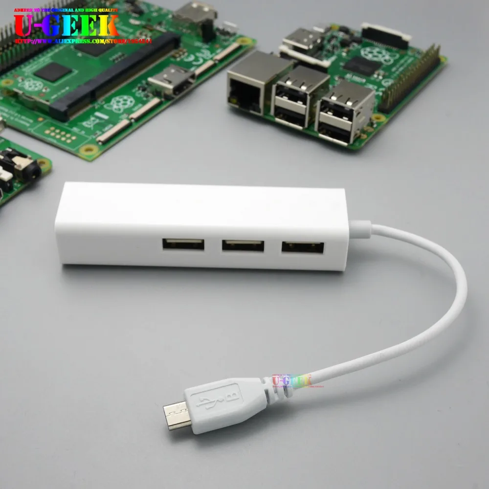 OTG 3 puertos Micro USB Hub 10/100MB RJ45 usb LAN adaptador para Android Mac Raspberry Pi Zero