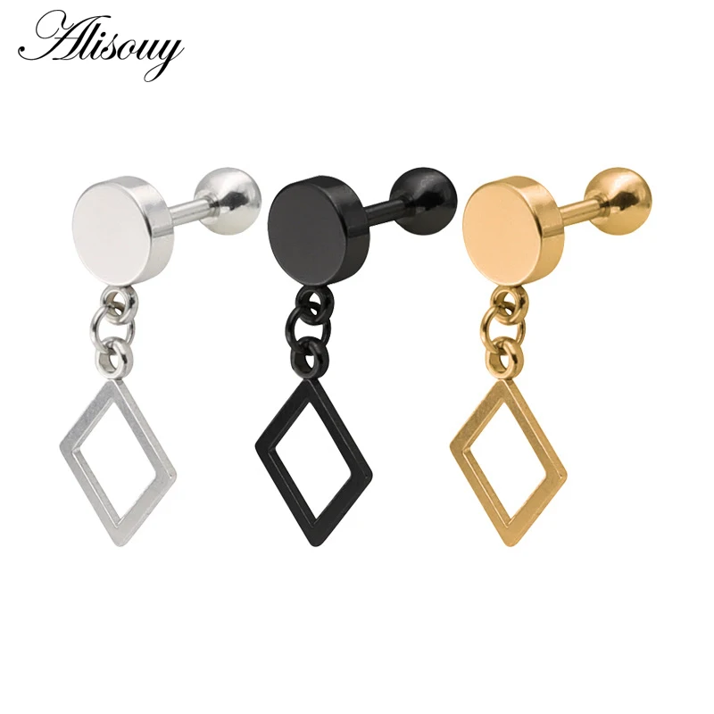 Alisouy 2 PC Star สามเหลี่ยมสแควร์รอบจี้หัวใจผู้หญิงผู้ชาย EAR STUD ต่างหูสแตนเลส Tragus กระดูกอ่อน Helix Piercing