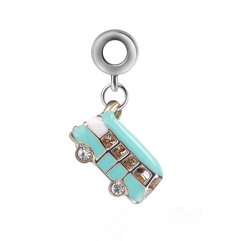 5 pcs/Bag Lovely Bus Pendant Jewelry Accessories Rhinestone BRT Car Enamel Charms Gold Tone Oil Drop DIY Bracelet Floating YZ064