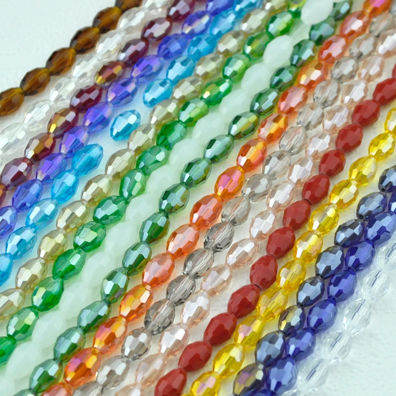 Wholesale 70Pcs Faceted Rice Oval Glass Crystal Rondelle Spacer Beads 6x8mm, 48 colors to pick Jewelry Craft DIY Beads