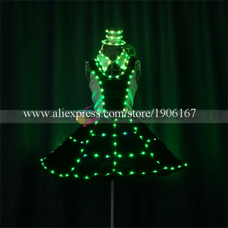 Programmable Led Luminous Ballet Skirt Full Color Light Up Hat Dance Wears Clothes Illuminated Stage Show Singer DS DJ Clothes