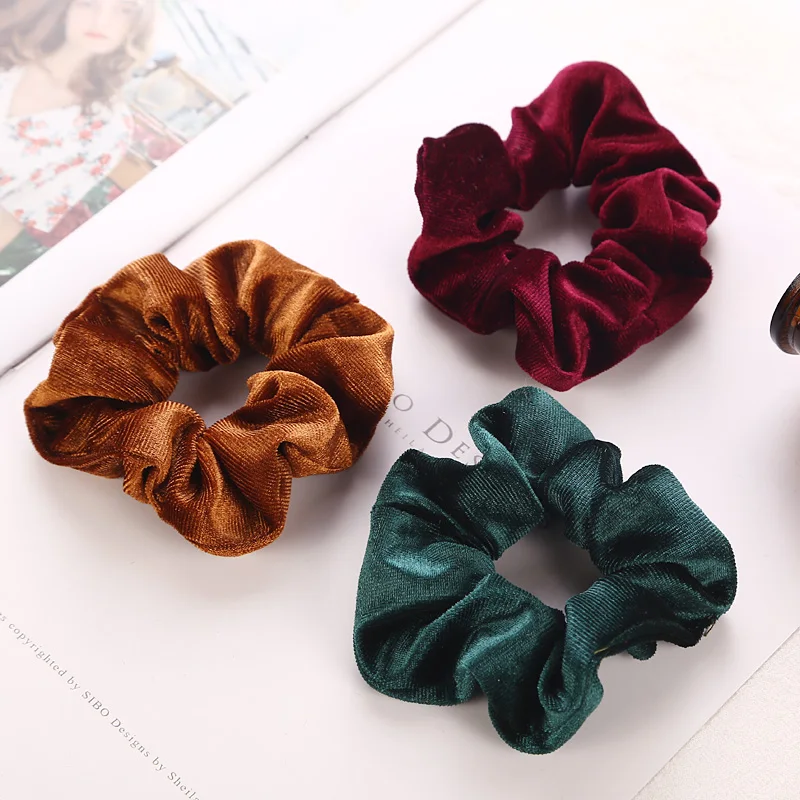 1PC Women Elegant Velvet Solid Elastic Hair Bands Ponytail Holder Scrunchies Tie Hair Rubber Band Headband Lady Hair Accessories