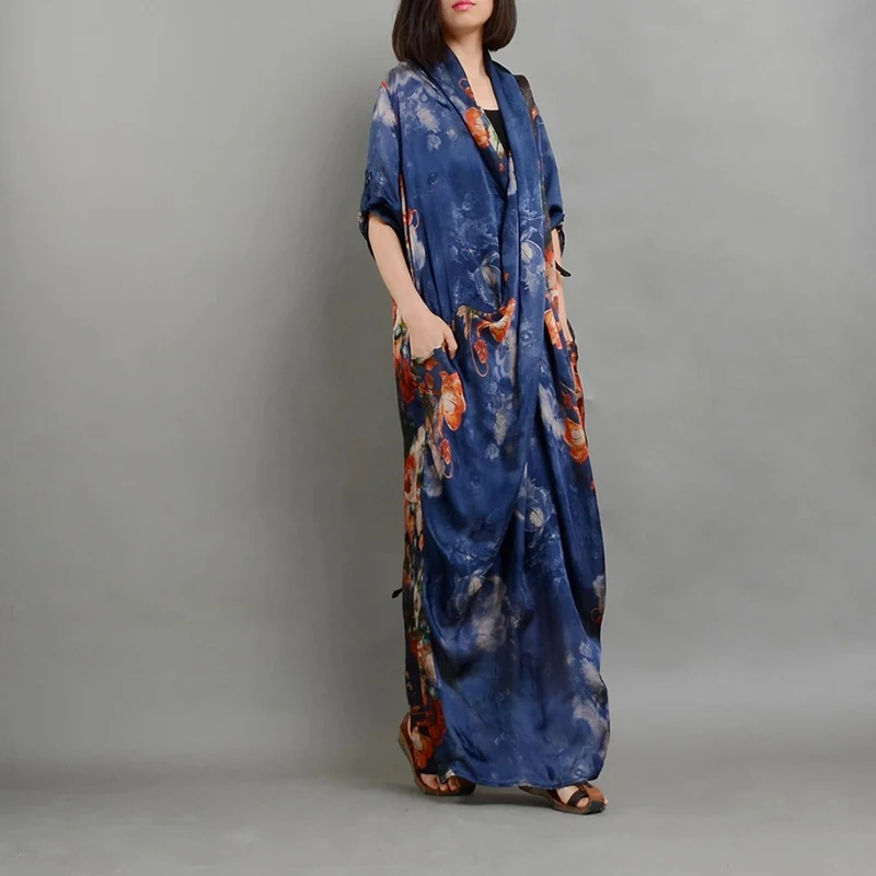 

Summer new arrival original elegant vintage fashion dress large size women's silk satin print dress + suspender dress two-piece