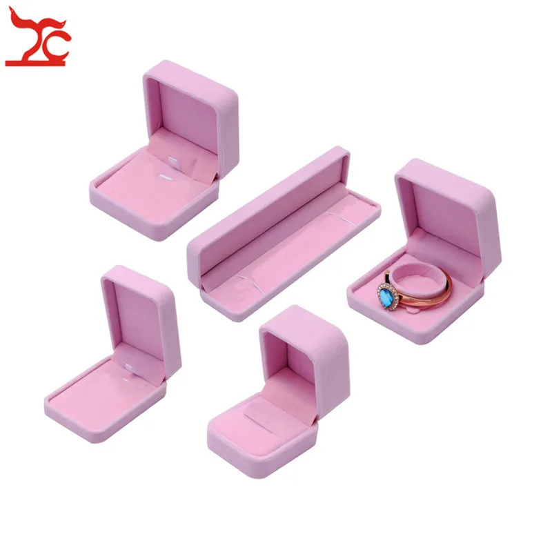 New Lovely Pink Velvet Jewelry Display Case Amazing Wedding Ring Earrings Necklace Bracelet Storage Organizer Gift Set Box