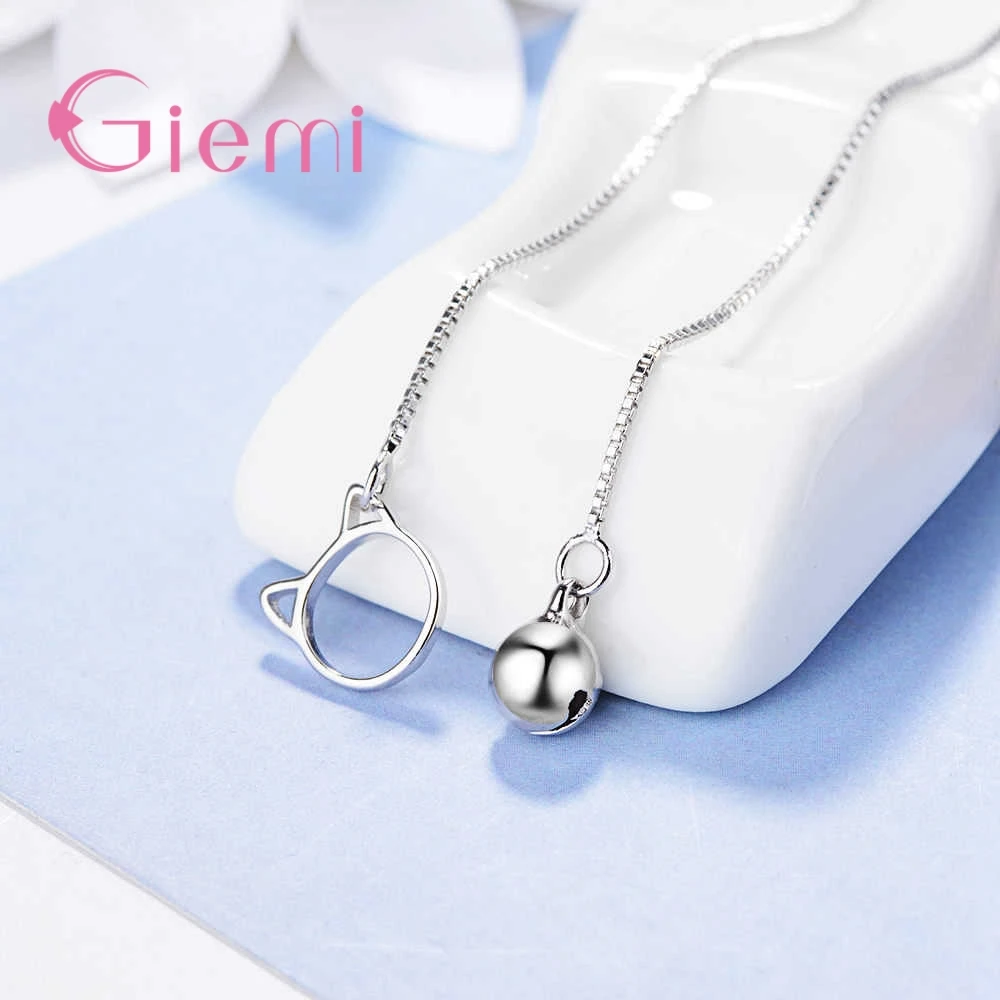 New Summer Wonderful High Quality Long Chain Cute Cat Ears Bell 925 Sterling Silver  Drop Earrings For Women Engagement