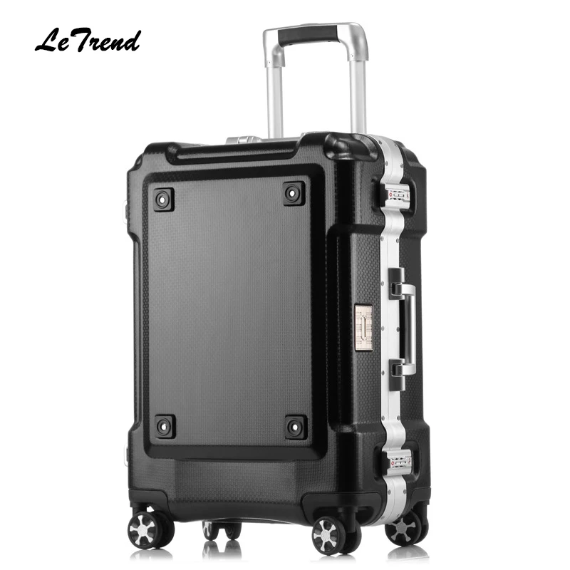 Letrend New 24 29 Inch Rolling Luggage Aluminium Frame Trolley Solid Travel Bag 20\' Women Boarding Bag Carry On Suitcases Trunk