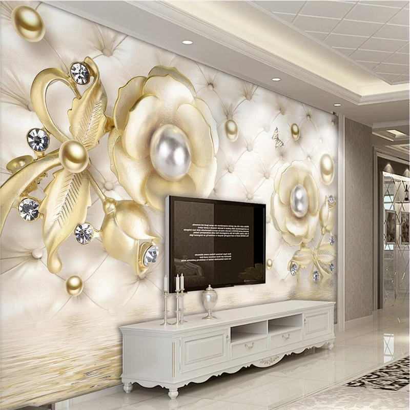 Custom photo wall murals wall stickers 3d luxury gold roses soft bag ball jewelry TV background wall papel de parede