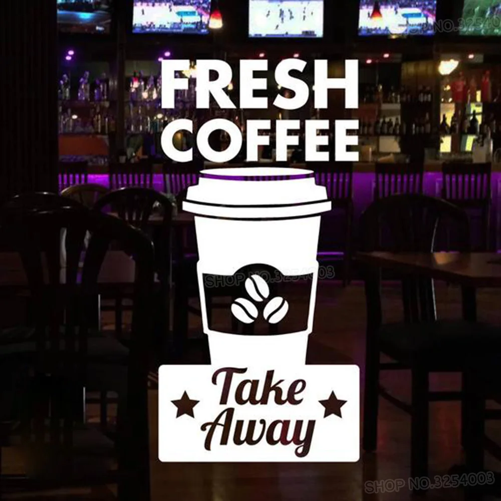 Fresh Coffee & Take Away Decals For Coffee Shop Sign Cup Restaurant Door Window Decoration Vinyl Removable Wall Stickers L810