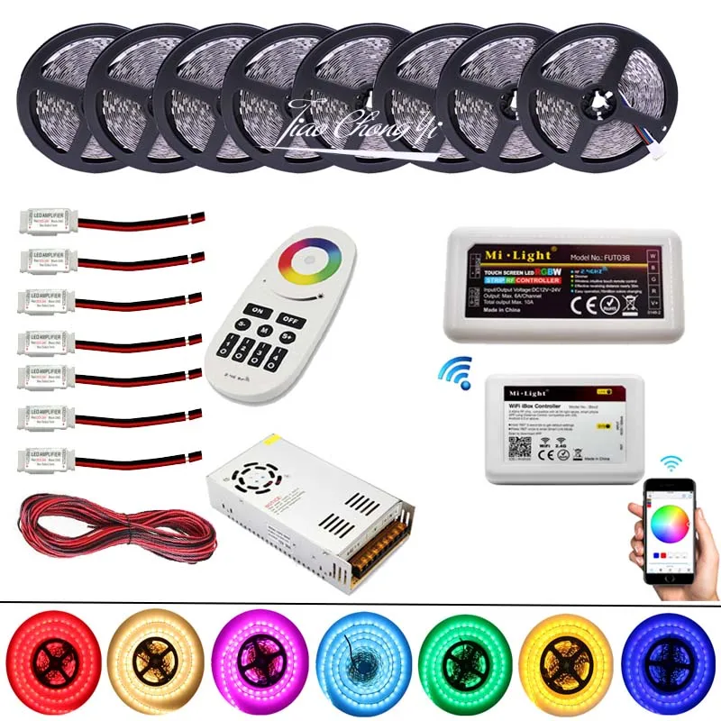 5050 RGBW RGBW 60LED/M LED strip with WiFi controller  +2.4G 4-Zone RF Remote controller + 5PIN RGBW Amplifier and led power