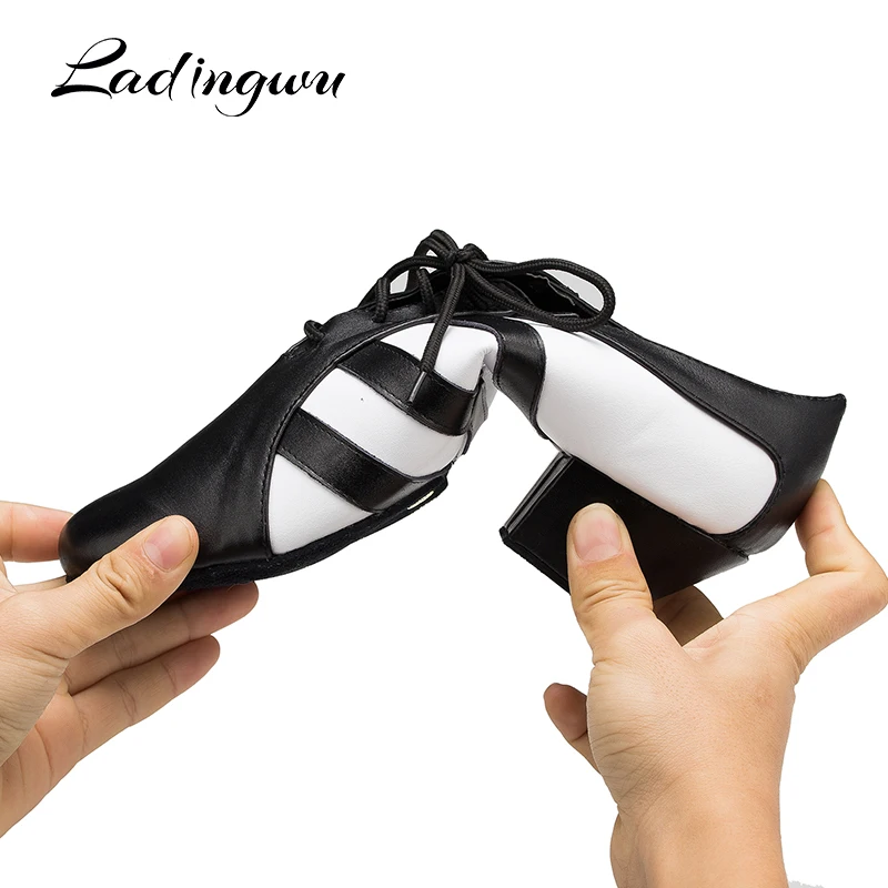 Ladingwu New Genuine Leather Shoes Men Ballroom Dance Shoes Man Soft Bottom Wedding Shoes Latin  Dance Shoes indoor Heel 2.5/4.5