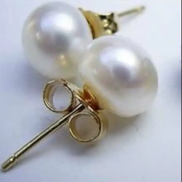 

free shipping VERY BEAUTIFUL 10-11MM SOUTH SEA WHITE STUD PEARL EARRING 14k/20 YELLO GOLD