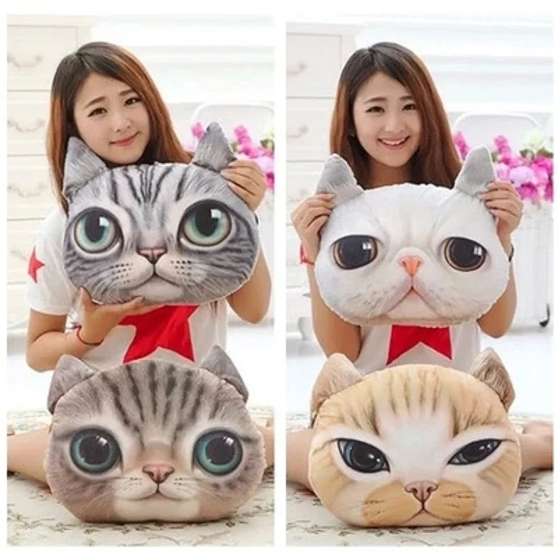 35cmx36cm 3D Cute Cat Dog Head Pillow Cushion Home Sofa Car Seat Cushions Creative Cartoon Cat Nap Pillow Cushion Baby Doll Gift