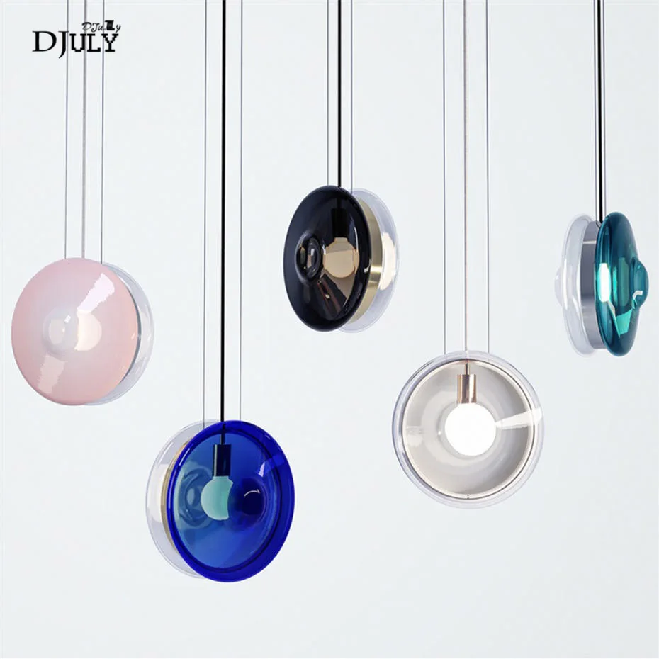 nordic colorful Glass wheel pendant lights for dining room clothing store bar indoor lighting fixtures led suspension luminaire