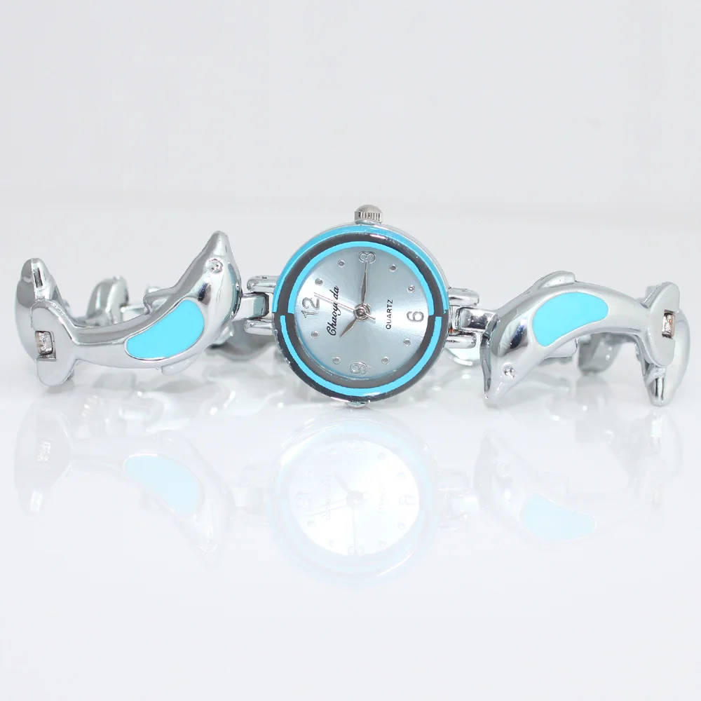 Bracelete feminino de quartzo com 6 peças, pulseira de metal em aço estilo golfinho para mulheres o118m