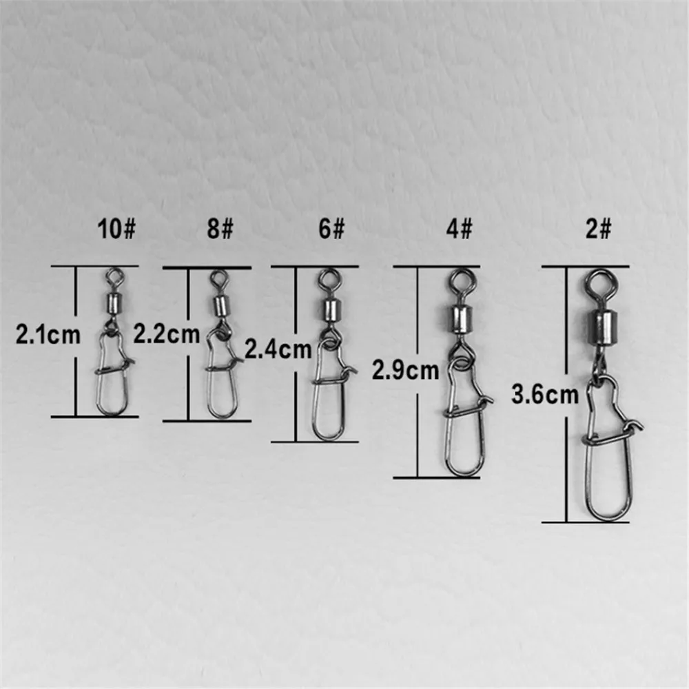 FISHINAPOT-conector de acero inoxidable para cebo giratorio, señuelo de pesca giratorio con gancho de cierre rápido, 30 unidades por lote, 2-10 #