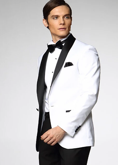 

2015 new style fashion White Jacket With Black Satin Lapel Groom Tuxedos Groomsmen Wedding Suits/business suits/formal suits